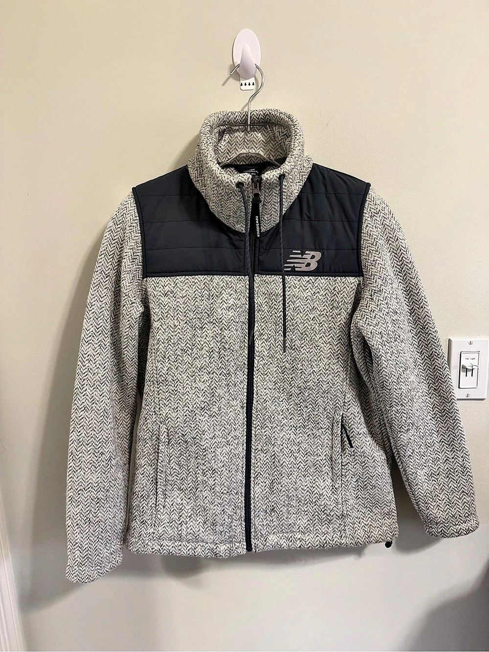 New Balance Gray Herringbone Chevron Full Zip Sweater Fleece Jacket Size Large